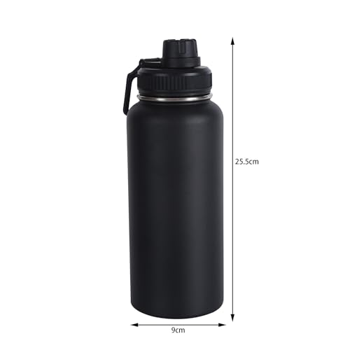 Wide Mouth Insulated Sports Water Bottle,Double wall Stainless Steel Vacuum flask with Leakproof Lid (Black, 32 Ounces) - size: 32 Ounces