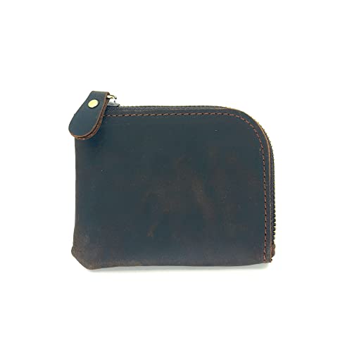 JJNUSA Genuine Leather Zipper Coin Purse Wallet With Key Car Smart Holder, Change Purse, Coin Pouch Holder For Men (Darkbrown) - color: Darkbrown
