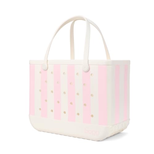 BOGG BAG Original Large Tote – 19” x 14” x 9” – Essential Bags for Beach, Pool, Boat, Sports, Tailgating, Cruise - color: Striped Powder Puff & Coconut