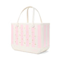 BOGG BAG Original Large Tote – 19” x 14” x 9” – Essential Bags for Beach, Pool, Boat, Sports, Tailgating, Cruise - color: Striped Powder Puff & Coconut