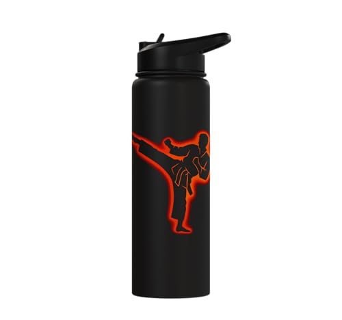 Taekwondo, Karate, Martial Arts, Boys Kids Men, Karate Kick Stainless Steel Insulated Water Bottle - color: Black