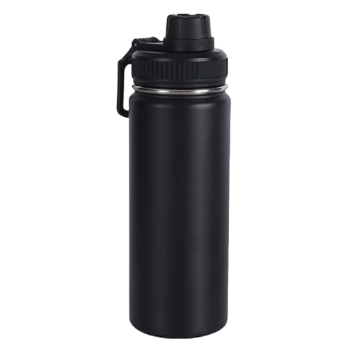 Wide Mouth Insulated Sports Water Bottle,Double wall Stainless Steel Vacuum flask with Leakproof Lid (Black, 18 Ounce) - size: 18 Ounces
