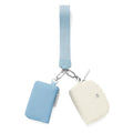 Keychain Wallet Mini Zip Around Wristlet Wallets for Women Detachable Dual Pouch Wristlet Portable Coin Purse Small Wallets - color: Blue+White