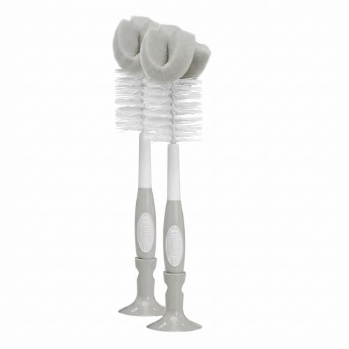 Dr. Brown's Reusable Sponge Baby Bottle Cleaning Brush with Suction Cup Stand, Scrubber and Nipple Cleaner, BPA-Free, Gray, 2-Pack - color: Gray Bottle Brush, size: 2-Pack