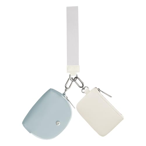 VUTUXA KeyChain Wallet Wristlet For Women Mini Zip Dual Pouch Coin Purse - color: white+baby blue