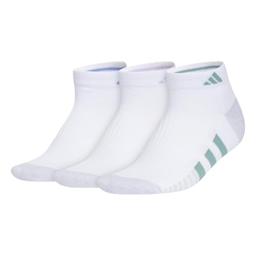 adidas Women's Cushioned Socks 3 Pairs - color: White/Blue Fusion/Powder Teal Green/3.0/Low Cut, size: Medium, style: Low Cut