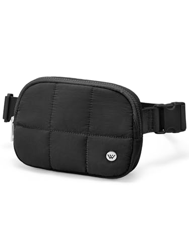 WESTBRONCO Puffer Fanny Packs for Women Quilted Nylon Waterproof Belt Bag with 2 Zipper, Puffy Crossbody Bag with Adjustable Strap, 1L Waist Bag for Travel Daily - color: A-Black-25