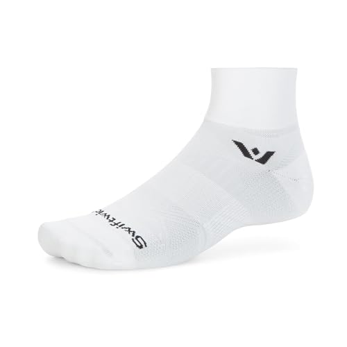 Swiftwick ASPIRE Quarter Crew Socks, Running & Cycling, Men & Women - color: White-circuit, size: Small