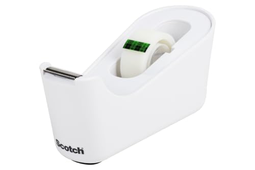 Scotch Tape Dispenser, White, Great for School or Office and Includes 1 Roll of Scotch Magic Tape 3/4 in x 350 in, ABS Material - size: (Pack of 1)