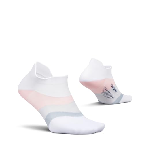 Feetures Elite Ultra Light No Show Tab Ankle Socks - Sport Sock with Targeted Compression - color: White Rose (1 Pair), size: Large