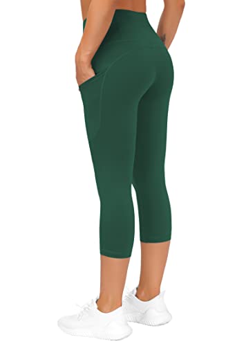 THE GYM PEOPLE Women's Thick High Waist Capris Yoga Pants Workout Leggings - color: Dark Green, size: Small