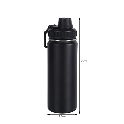 Wide Mouth Insulated Sports Water Bottle,Double wall Stainless Steel Vacuum flask with Leakproof Lid (Black, 18 Ounce) - size: 18 Ounces