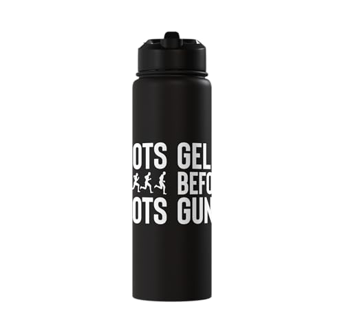 Gel Shots Before Gunshots Half Marathon 13.1 Runner Stainless Steel Insulated Water Bottle - color: Black