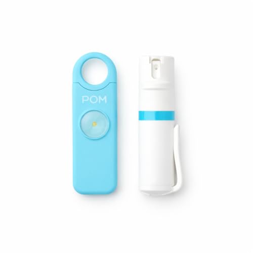 POM Pepper Spray & Personal Alarm Safety Kit – OC Self Defense Keychain Spray & Loud Emergency Alarm for Campus Safety, Women & Students - color: White x Aqua, style: Pocket Clip Model