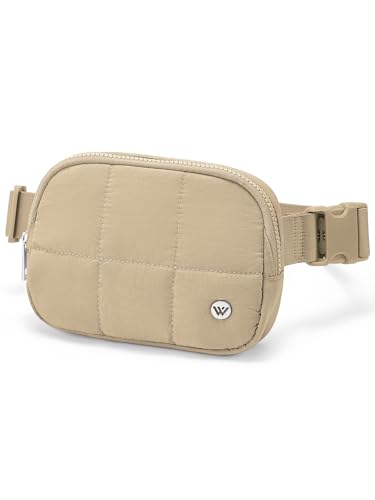 WESTBRONCO Puffer Fanny Packs for Women Quilted Nylon Waterproof Belt Bag with 2 Zipper, Puffy Crossbody Bag with Adjustable Strap, 1L Waist Bag for Travel Daily - color: Khaki-25