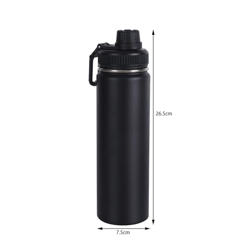 Wide Mouth Insulated Sports Water Bottle,Double wall Stainless Steel Vacuum flask with Leakproof Lid (Black, 22 Ounces) - size: 22 Ounces