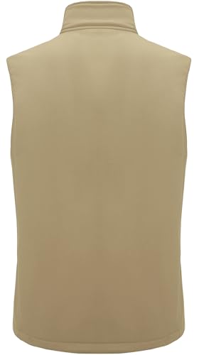 XinYangNi Men's Lightweight Softshell Golf Running Vest Outerwear Zip Up Fleece Lined Windproof Sleeveless Jacket for Hiking - color: Light Khaki, size: Small