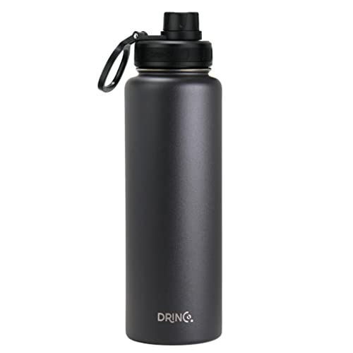 Drinco Stainless Steel Water Bottle Spout Lid Vacuum Insulated Double Wall Water Bottle Wide Mouth Leak Proof Keep Cold Sport Camping Hiking (40oz Black) - color: 40oz Black