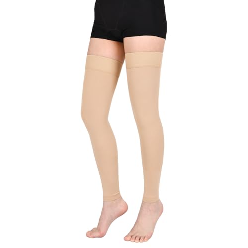 20-30 mmHg Footless Thigh High Compression Socks for Women Men - color: 1 Pair-Beige, size: Large
