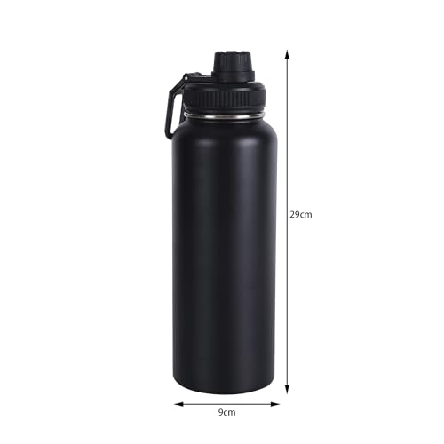 Wide Mouth Insulated Sports Water Bottle,Double wall Stainless Steel Vacuum flask with Leakproof Lid (Black, 40 Ounces) - size: 40 Ounces