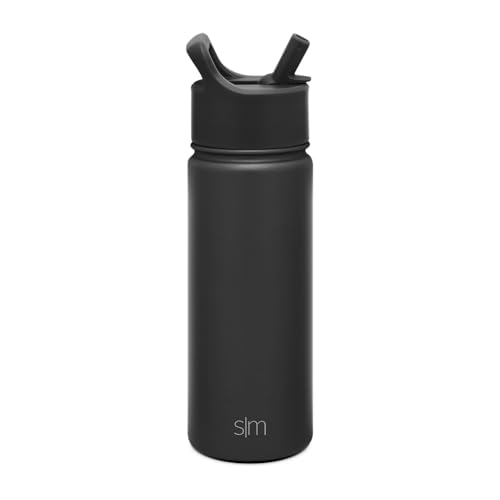 Simple Modern Insulated Water Bottle with Straw | 18oz | Black - color: Midnight Black (Pack of 1), style: 18oz