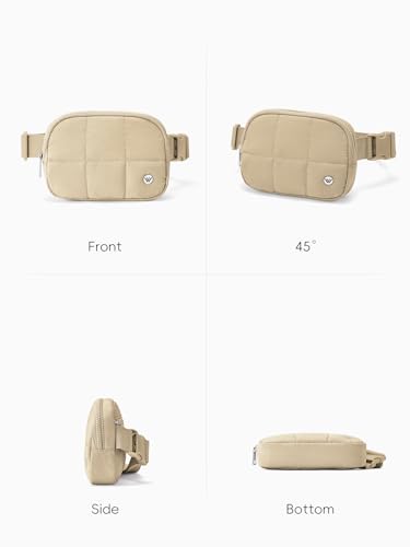 WESTBRONCO Puffer Fanny Packs for Women Quilted Nylon Waterproof Belt Bag with 2 Zipper, Puffy Crossbody Bag with Adjustable Strap, 1L Waist Bag for Travel Daily - color: Khaki-25