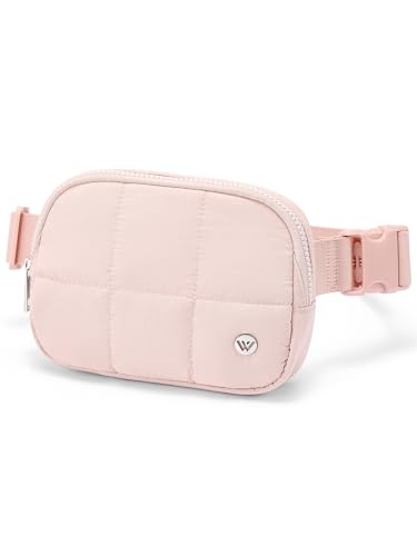 WESTBRONCO Puffer Fanny Packs for Women Quilted Nylon Waterproof Belt Bag with 2 Zipper, Puffy Crossbody Bag with Adjustable Strap, 1L Waist Bag for Travel Daily - color: Pink-25