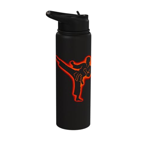 Taekwondo, Karate, Martial Arts, Boys Kids Men, Karate Kick Stainless Steel Insulated Water Bottle - color: Black