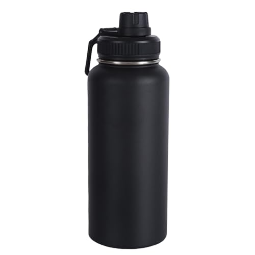 Wide Mouth Insulated Sports Water Bottle,Double wall Stainless Steel Vacuum flask with Leakproof Lid (Black, 32 Ounces) - size: 32 Ounces