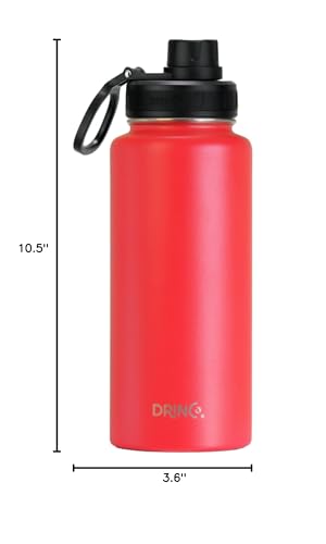 Drinco Stainless Steel Water Bottle Spout Lid Vacuum Insulated Double Wall Water Bottle Wide Mouth Leak Proof Keep Cold Sport Camping Hiking (32oz Barn Red) - color: 32oz Barn Red