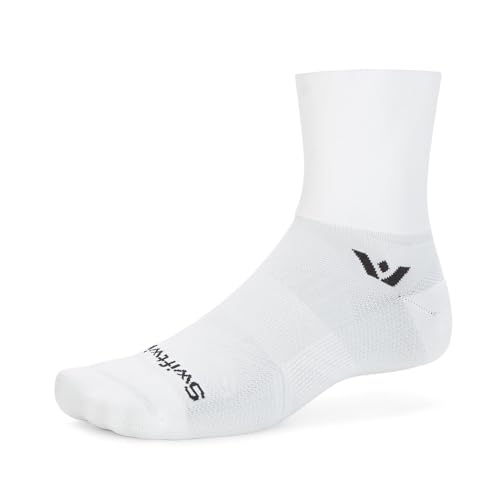 Swiftwick ASPIRE FOUR Trail Running, Cycling Crew Socks, Firm Compression Fit - color: White-circuit, size: Small