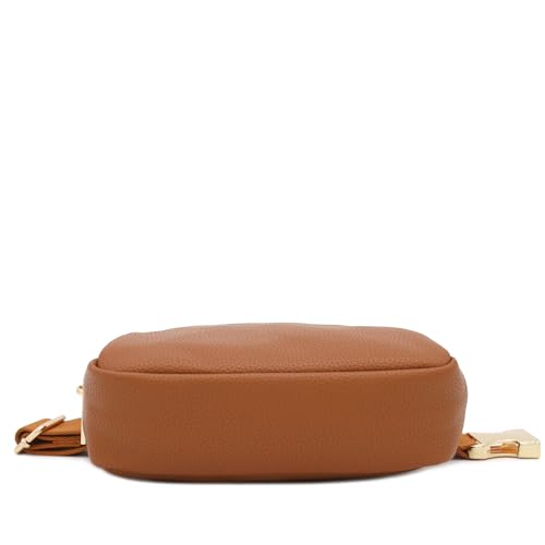 Lightweight Soft PU Pebbled Leather Sling Fanny Pack Belt Bag with Gold Metal Buckle (Tan) - color: Tan