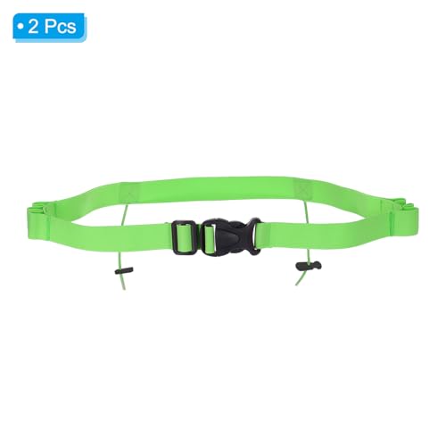 PATIKIL Elastic Triathlon Running Belt, 2 Pack Adjustable Race Number Belt Race Belt Bib Holder with 6 Energy Gel Loops for Marathons Racing Cycling, Green - color: Green