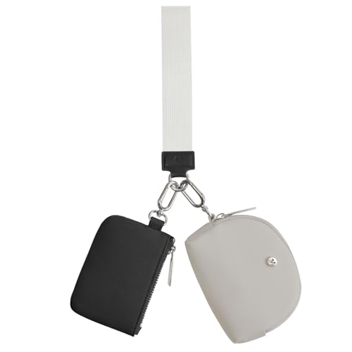 VUTUXA KeyChain Wallet Wristlet For Women Mini Zip Dual Pouch Coin Purse - color: black+grey