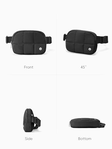 WESTBRONCO Puffer Fanny Packs for Women Quilted Nylon Waterproof Belt Bag with 2 Zipper, Puffy Crossbody Bag with Adjustable Strap, 1L Waist Bag for Travel Daily - color: A-Black-25