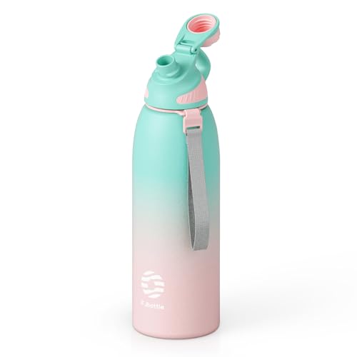 FJbottle 50oz Stainless Steel Insulated Water Bottle No Straw Spout Lid - color: Green-Pink, size: 50 Ounces