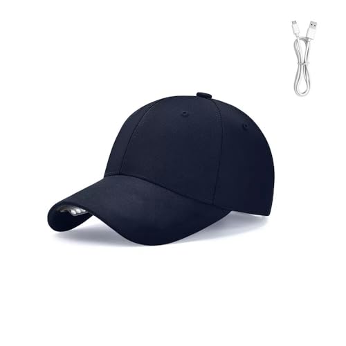 Baseball Cap with Light, Hands Free LED Baseball Cap with 5 LED Battery Powered Headlamp Hat Flashlight Hat - color: Navy Blue