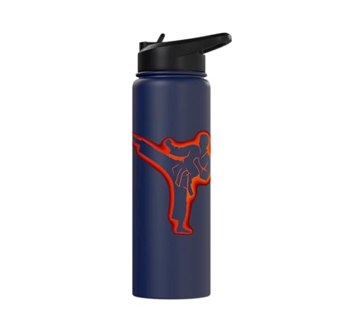 Taekwondo, Karate, Martial Arts, Boys Kids Men, Karate Kick Stainless Steel Insulated Water Bottle - color: Navy Blue