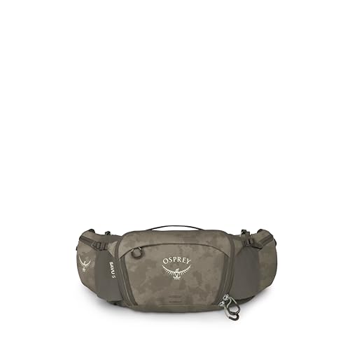 Osprey Savu Biking Waist Pack for Men & Women - Mountain Bike Fanny Pack with Bottle Pockets - Hydration Bag - color: Pediment Grey Dust Print, style: 5l