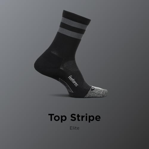 Feetures Elite Light Cushion Mini Crew Sock - color: New Black High Top Stripe (1 Pair), size: Medium