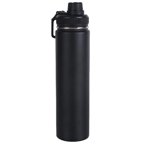 Wide Mouth Insulated Sports Water Bottle,Double wall Stainless Steel Vacuum flask with Leakproof Lid (Black, 25 Ounces) - size: 25 Ounces