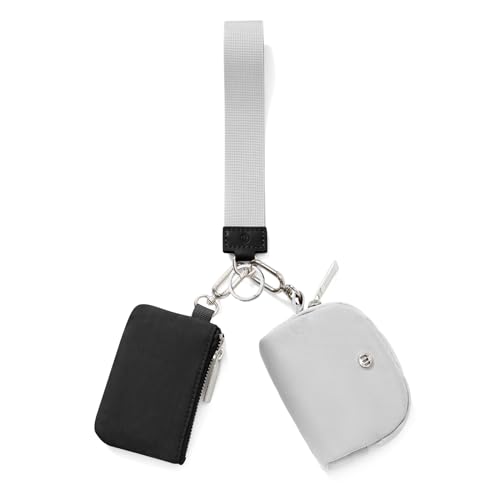 Keychain Wallet Mini Zip Around Wristlet Wallets for Women Detachable Dual Pouch Wristlet Portable Coin Purse Small Wallets - color: Black+Grey