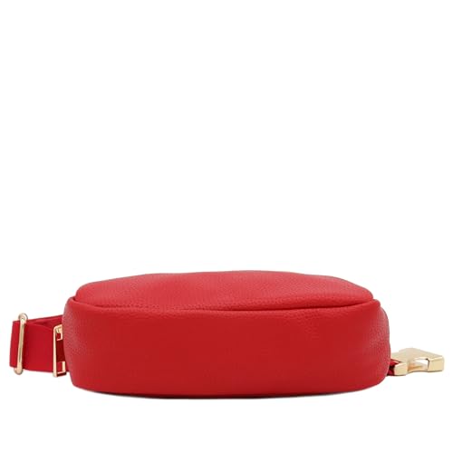 Lightweight Soft PU Pebbled Leather Sling Fanny Pack Belt Bag with Gold Metal Buckle (Red) - color: Red