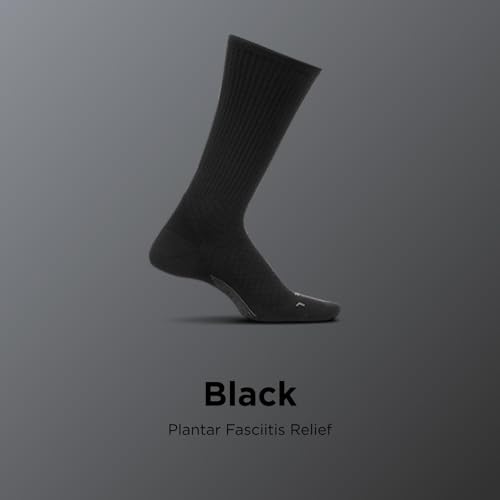 Feetures Plantar Fasciitis Relief Light Cushion Crew Sock, Black - color: Black (1 Pair), size: Large