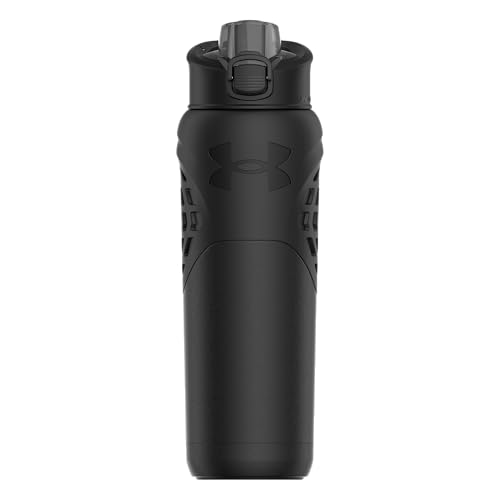 Under Armour 24Oz Stainless Steel Water Bottle, Insulated, Carabiner Easy Carry Hook, Leak Proof, Kids & Adults, All Sports, Gym - color: Solid Black