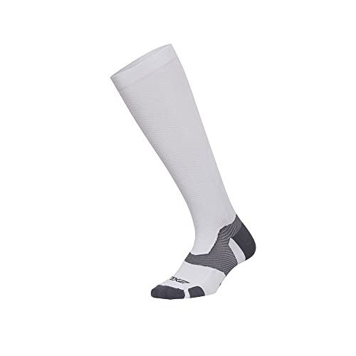 2XU Vectr Light Cushion Full Length Socks, Graduated Compression Running Socks for Training & Recovery White/Grey XL