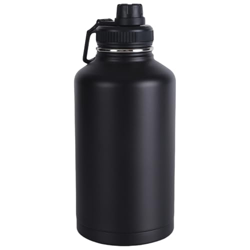 Wide Mouth Insulated Sports Water Bottle,Double wall Stainless Steel Vacuum flask with Leakproof Lid (Black, 64 Ounces) - size: 64 Ounces