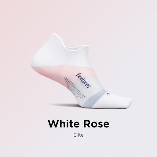 Feetures Elite Ultra Light No Show Tab Ankle Socks - Sport Sock with Targeted Compression - color: White Rose (1 Pair), size: Large