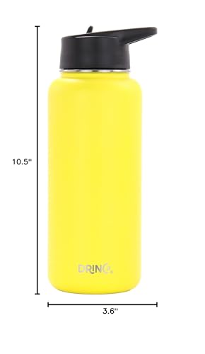 Drinco Stainless Steel Water Bottle Spout Lid Vacuum Insulated Double Wall Water Bottle Wide Mouth Leak Proof Keep Cold Sport Camping Hiking (32oz Yellow) - color: 32oz Yellow
