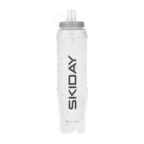 SKIDAY Soft Flask 500 ml - TPU Collapsible Soft Water Bottle - BPA-FREE Folding Water Bottle for Running Hiking & Cycling White